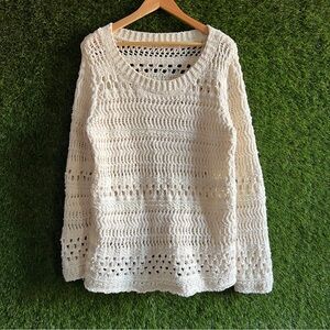 Soft Surroundings Cream Large Mesh Knit Sweater